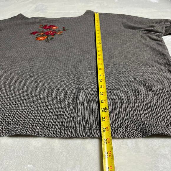 Bechamel Sweater Women's 3XL Gray Chevron Weave Embroidery Floral Cotton Cottage - Picture 6 of 8